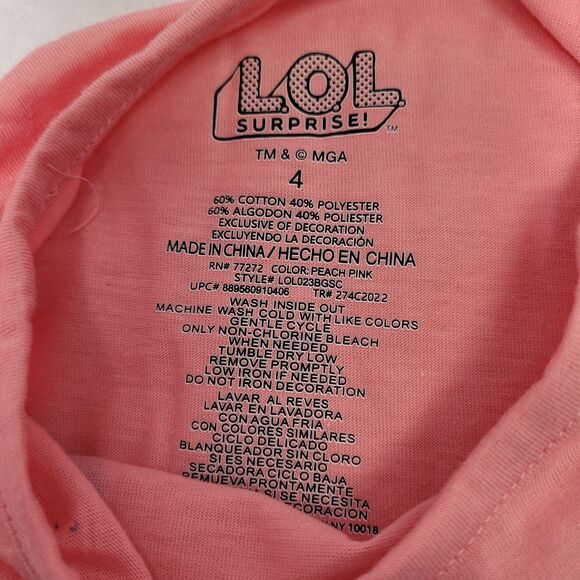 L.O.L. Surprise! Girls Short-Sleeve T-Shirts Crew Neck Pink Fierce Top Size 4 - Picture 5 of 7